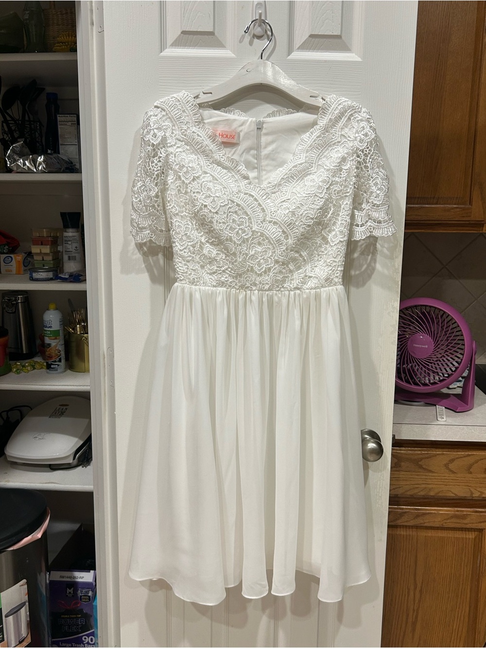 JJs House White Lace Short Sleeve A-Line Wedding Dress